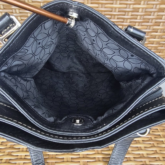 Fossil Shoulder Bag Handbag Purse Patchwork Leather Suede Black Brown Burgundy - Picture 15 of 16